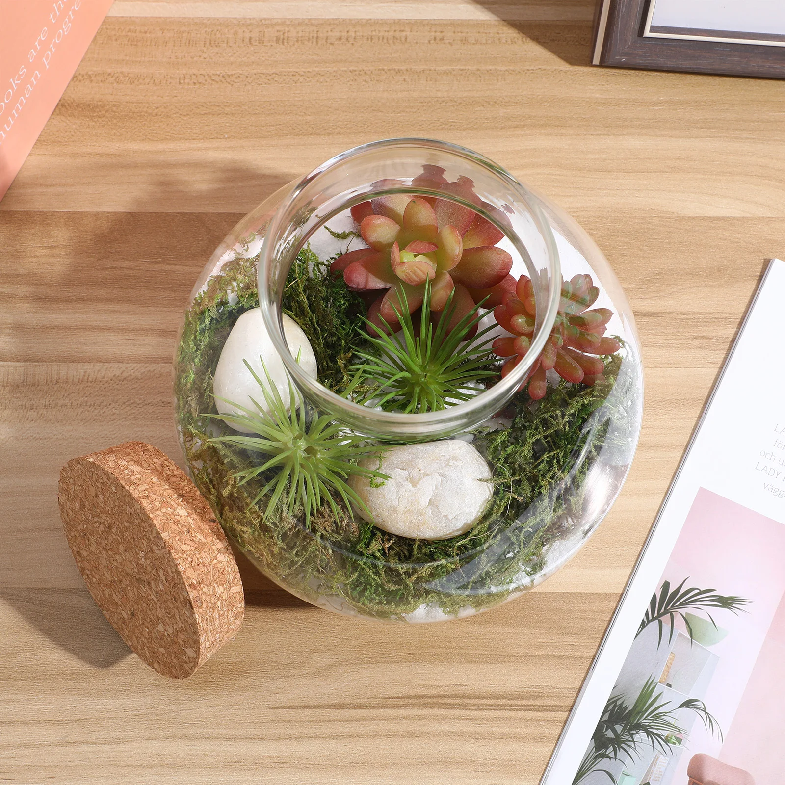 

Glass Terrarium Bottle 15cmx16cm Round Glass Jar Cork Lid DIY Micro Landscape Decorative Home Storage Bottle Moss