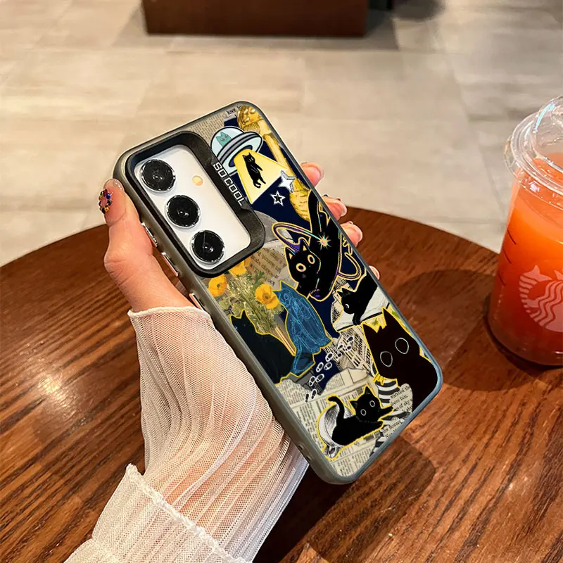 

For Samsung Galaxy S25 S22 Ultra Plus S21 FE S24 S23 Ultra Plus FE Laser Phone Case Funny Cat Pattern Collage Shockproof Covers