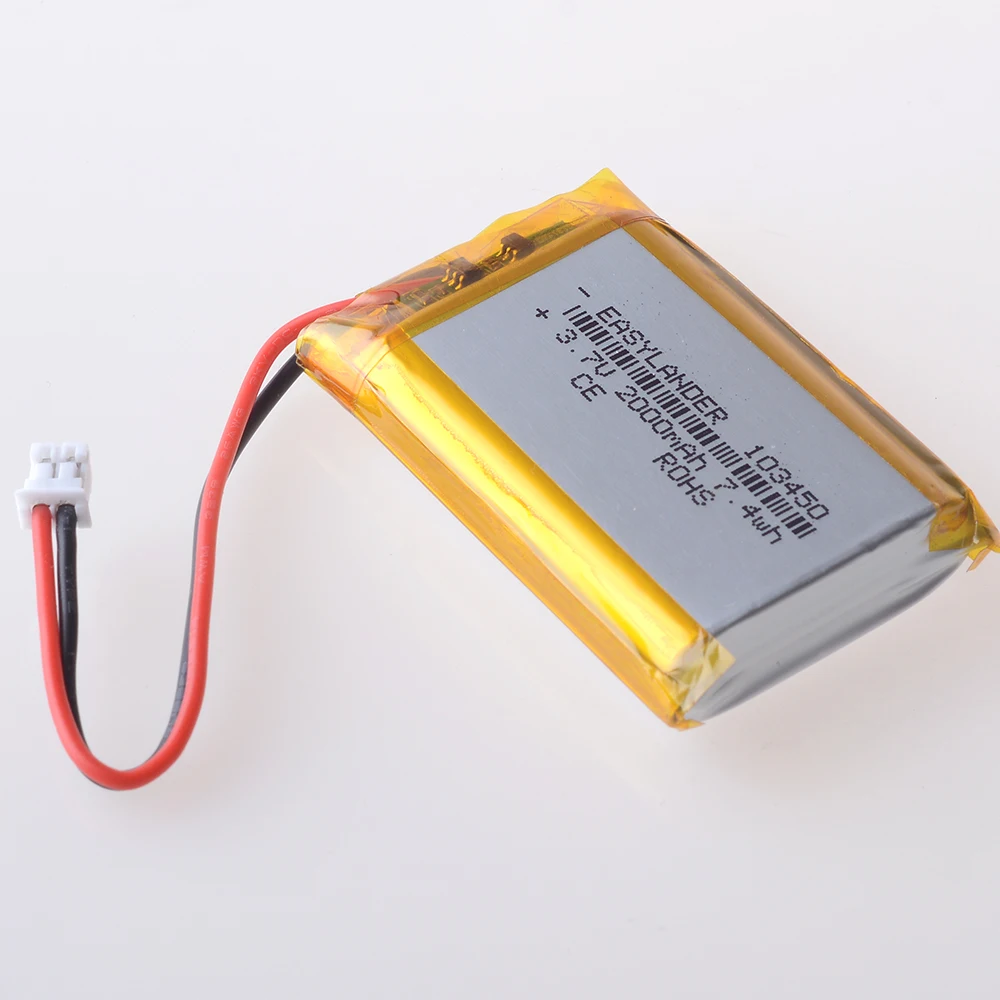 Silicone Wires 103450 CE+Rohs 3.7V 2000mAh Rechargeable Li-Polymer Li-ion Battery Lipo Batteries