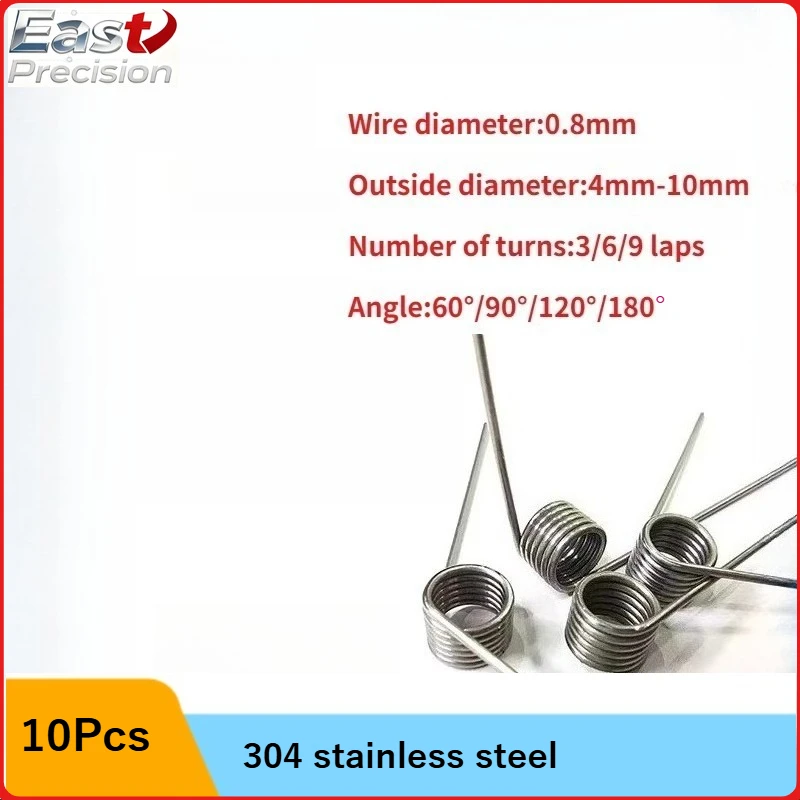 10PCS Wire Diameter 0.8mm 304 Stainless Steel Small Torsion Spring Hairpin Spring 180/120/90/60 Degree