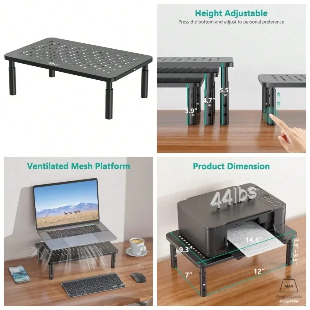 

Computer Monitor Stand With Storage Riser For Laptop And Desk Organizer Office Home School Supplies Black