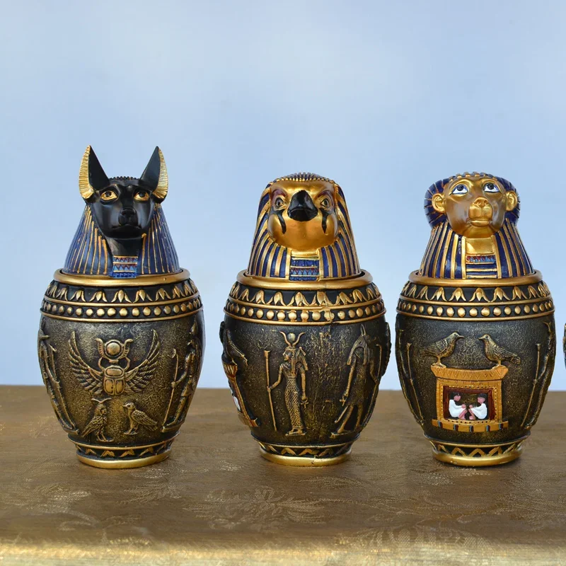 Memorial Funeral Supplies Egyptian Pet Urn Canopic Cat Dog Cremation Urn for Ashes Pet Coffin Box Home Decoration Figurines