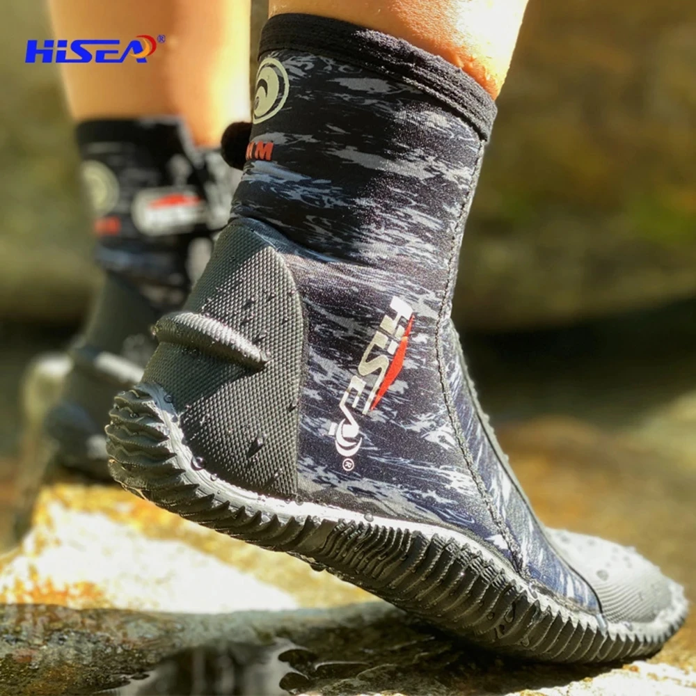 Hisea-high elastic neoprene shoes for scuba diving, 5mm, warm and soft, for spearfishing, kyaking, snorkeling, dropship