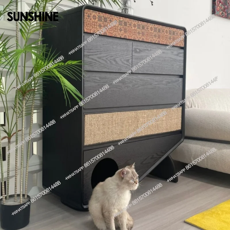 

Pet chest antique living room locker French cat solid wood chest of drawers