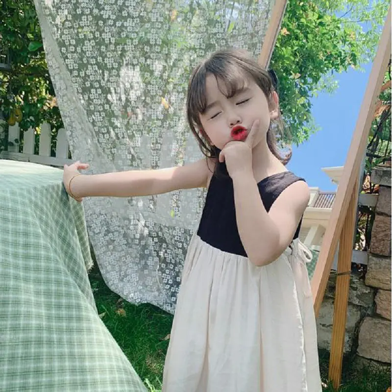Summer New Children\'s Dress Japanese and Korean Style Fake Two Pieces Girl\'s Dress A-line Skirt Personalized Patchwork Dress\'