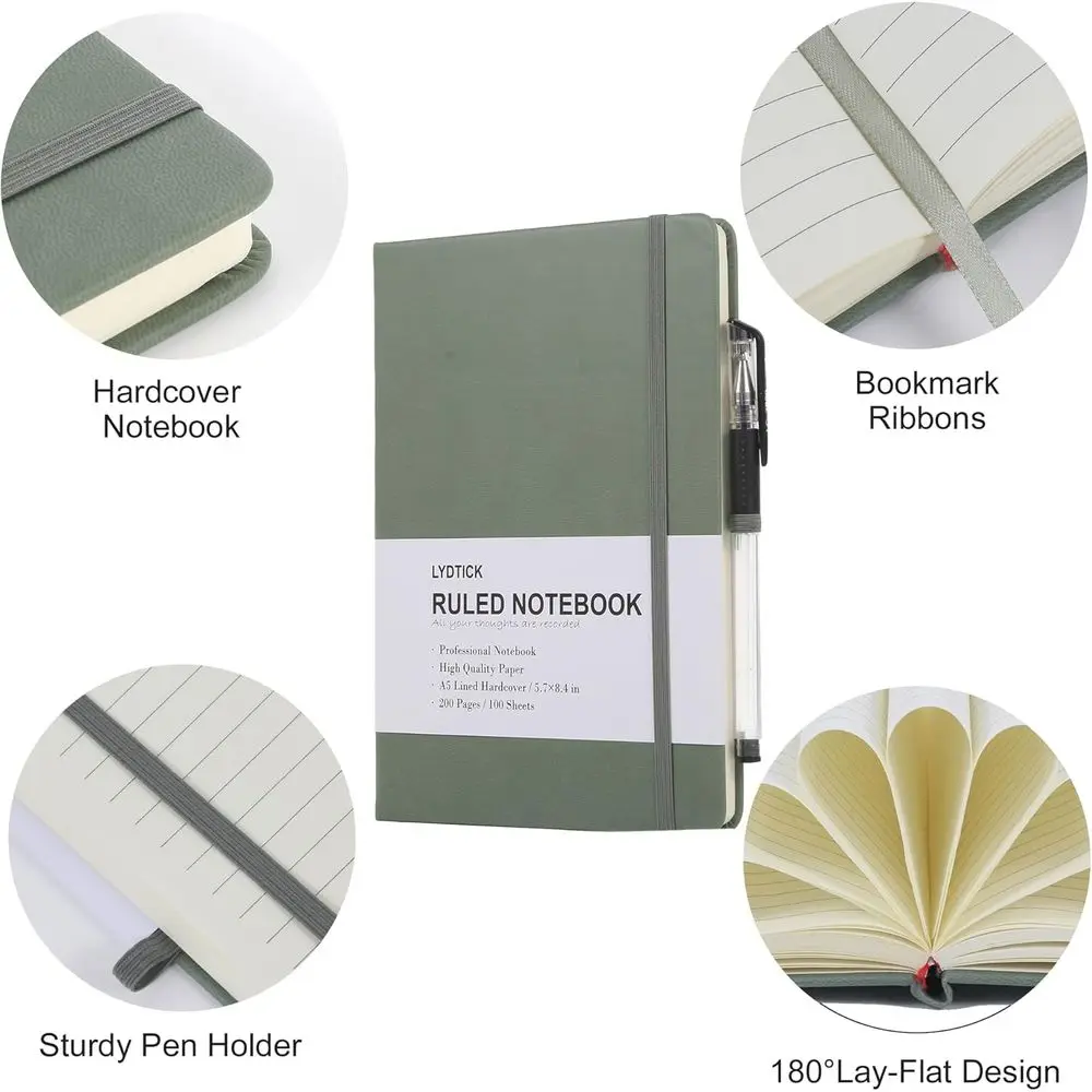 Bulk 20-Pack College Ruled Lined Notebooks, Hard Cover, 200 Pages, 5.7x8.4, Olive Green for School & Office