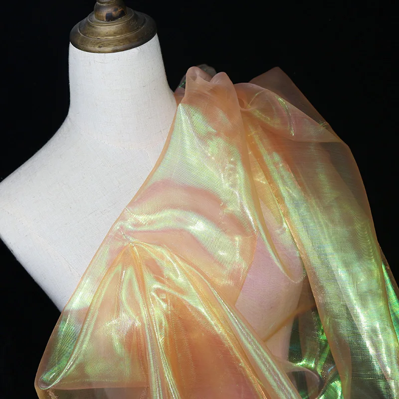 1/3/5/M Soft Holographic Gradient Organza Fabric Transparent Gauze Voile Flash Iridescent Fashion Stage Dresses Designer Fabric