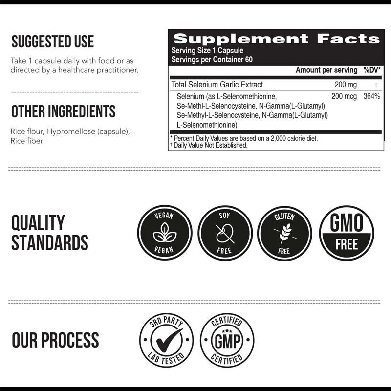 Plant based selenium - full spectrum, containing 4 basic organic forms of selenium, from garlic, 60 capsules