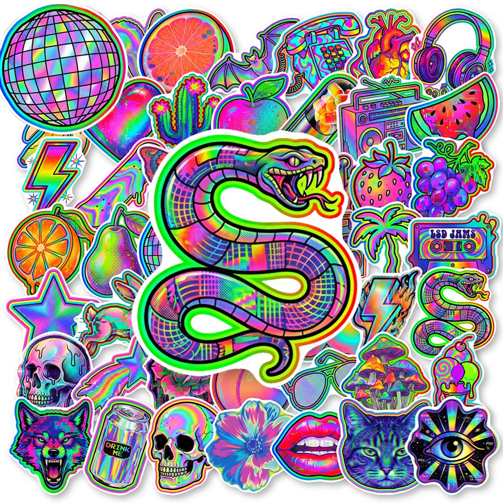 10/30/50pcs Holographic Laser Personalized Trendy Cartoon Stickers DIY Phone Luggage Stationery Cool Graffiti Sticker Decals Toy