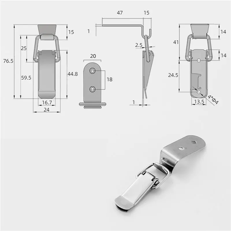 SOFT-8Pcs 90 Degree Hook Lock Bolt 304 Stainless Steel Spring Loaded Draw Toggle Latch Clamp For Door Drawer Toolbox