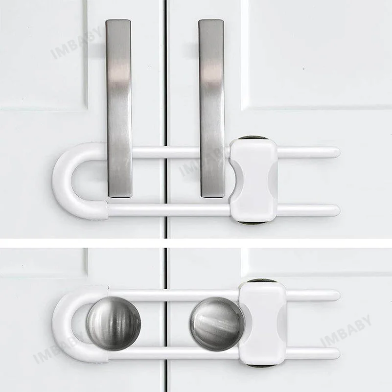 New 2/4 PCS Adjustable Child Safety Sliding Cabinet Lock Baby U Shape Sliding Safety Latch Lock for On Closet Door Knobs Handles
