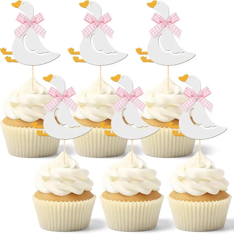 C 12pcs Silly Goose Cake Birthday Cakeate Insert Card Birthday Cakeateating Cupcake Toppers Kids Birthday