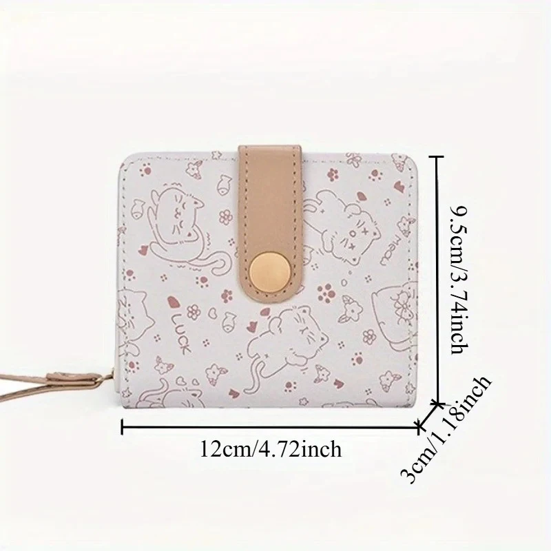 1pc Cute Cat Girls Wallet Short Student ID Bank Card Holder Money Bag Zipper Wallets for Women Key Storage Purse Coin Purse