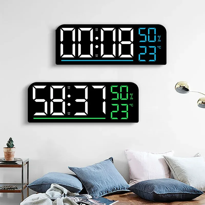 

Digital Wall Clock Temperature Humidity Display Brightness Adjustable Table Clock Electronic LED Alarm Clock Timing Countdown