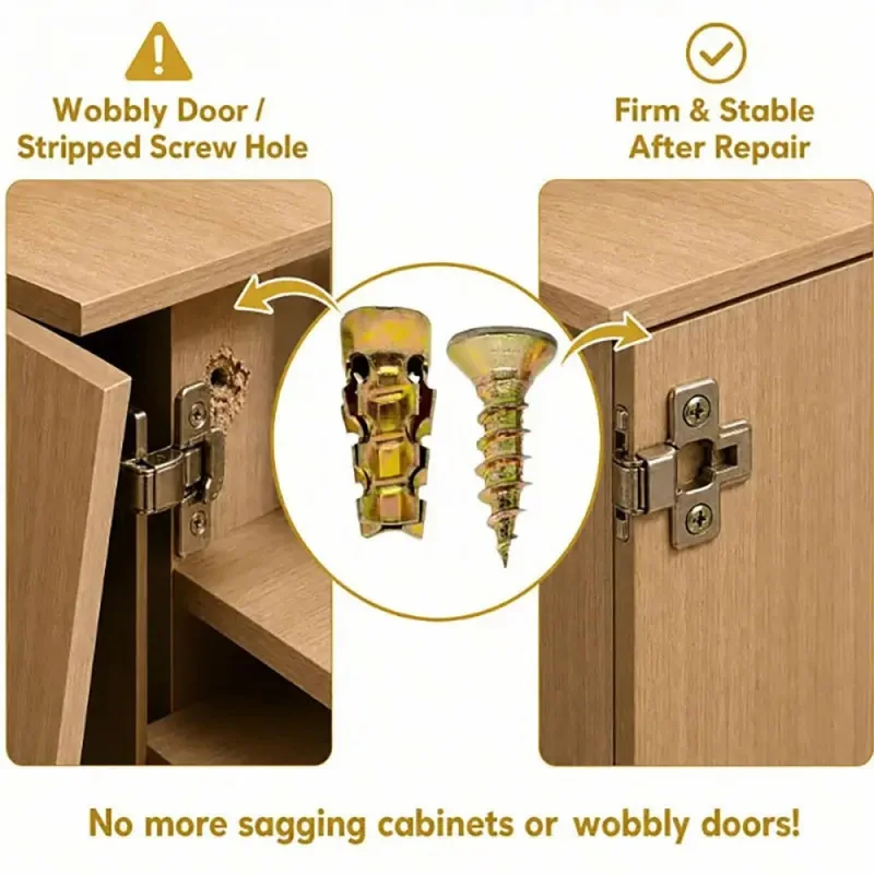 Set of 50 Short Expansion Screws for Cabinet Door Hinges Repair Worn Thread Wall Anchors