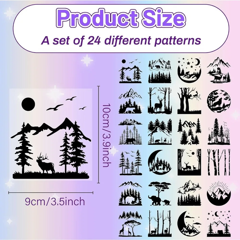 24Pcs Forest Silhouettes Mason Jar Decor Mountain Lantern Laser Cutouts Ornaments Animals Scrapbook for Frosted Glass Wall