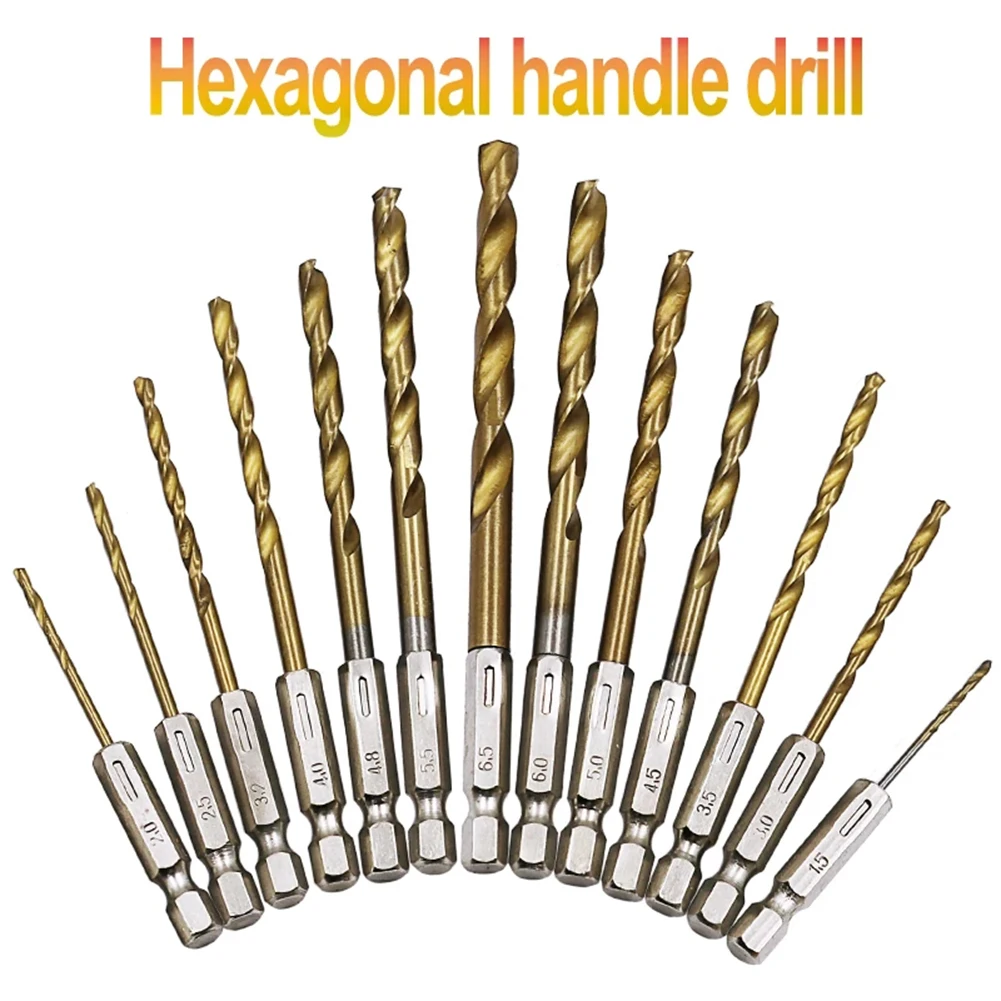 Mata Bor ใหม่เอี่ยม HEX Shank 5.0mm/0.20 "5.5mm/0.22" 6.5mm/0.26 "1/4" HEX Shank GOLD 13นิ้วเหล็กกล้าความเร็วสูงที่แตกต่างกัน
