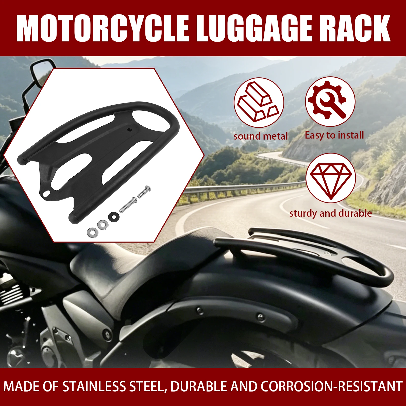 

Stainless Steel Motorcycle Rear Solo Luggage Rack Baggage Carrier For Kawasaki Vulcan S ABS SE CAFE EN650 VN650 S650 2015-2026