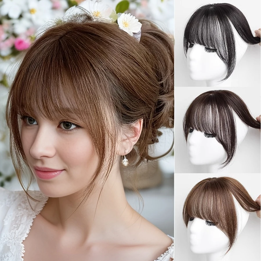 Synthetic hair topper with french bangs straight hairpieces  add hair volume cover white gray hair black brown  10/14inch