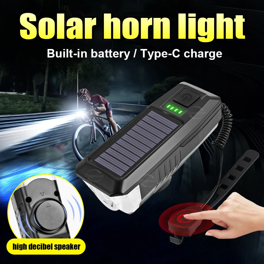 

НОВЫЙ солнечный велосипедный фонарь, USB перезаряжаемый дисплей, MTB, горный дорожный велосипед, передняя лампа с звуковым сигналом, фонарик, велосипедный фонарь