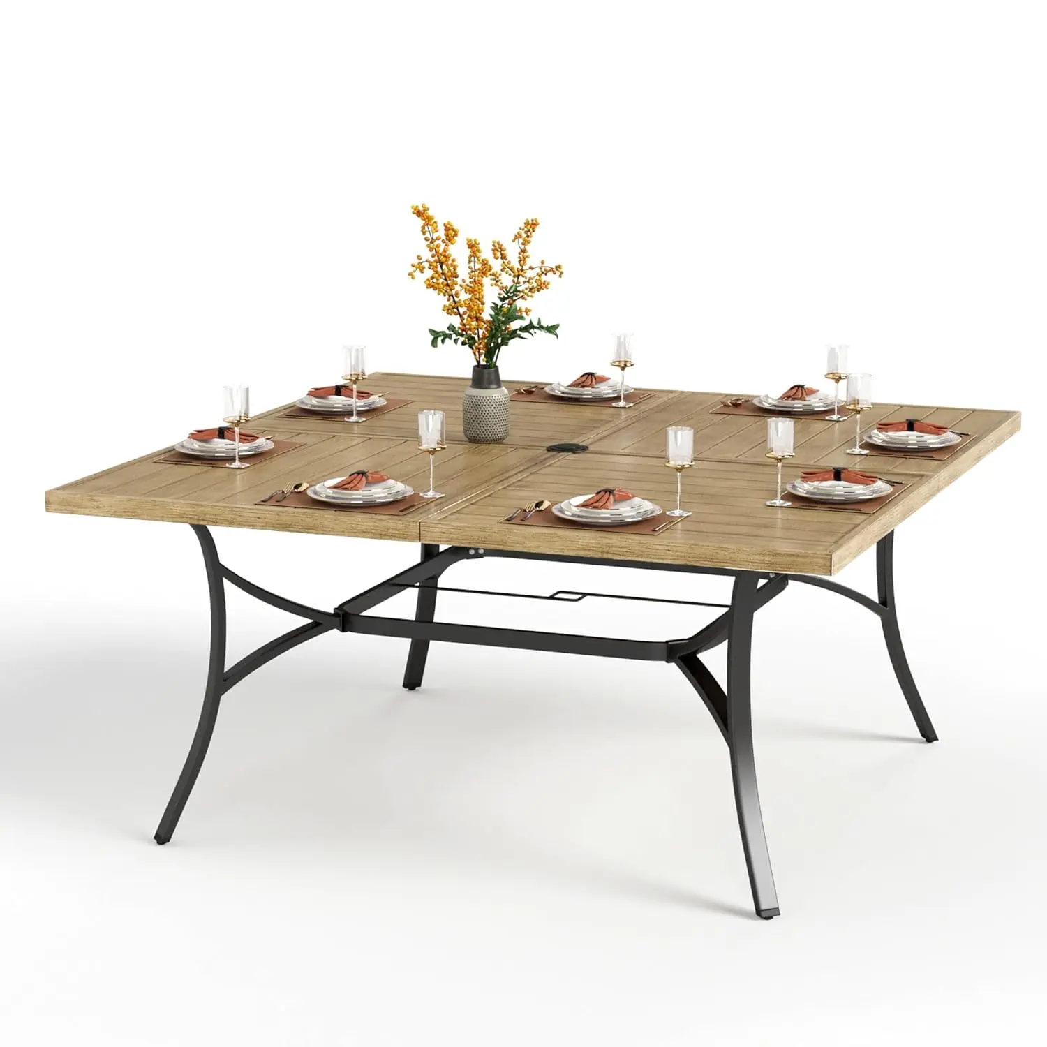 

57.5" Outdoor Patio Table for 8 Person, Large Square Metal Steel Dining Table with Umbrella Hole, Weather-Resistant, Customized