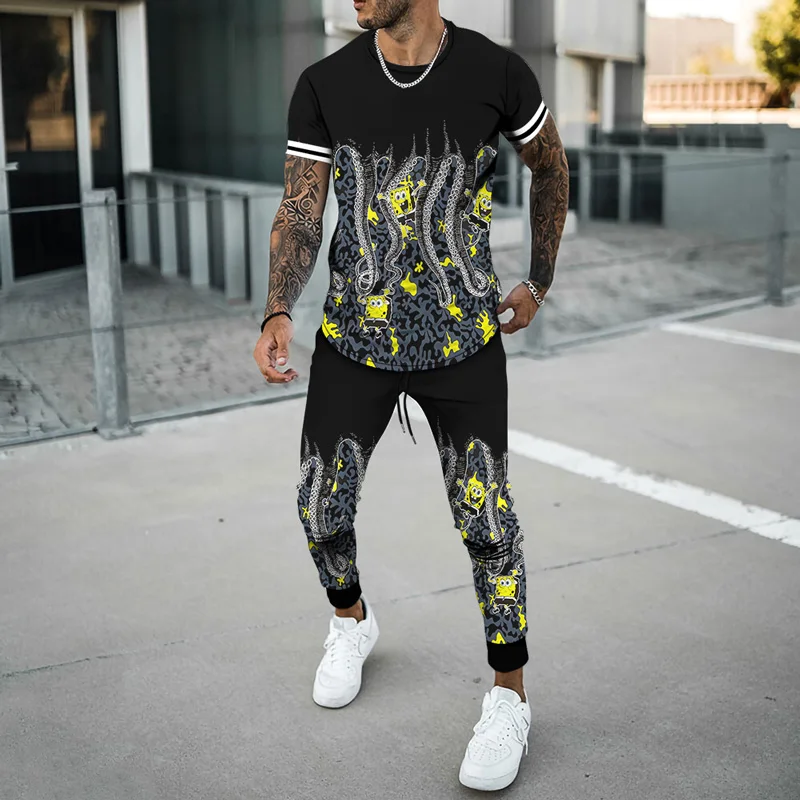 Men\'s 2023 Activewear 2pcs Summer Oversized T-Shirt Jogging Dress Fashion Trousers HAHA 3D Printing Men\'s Casual Wear