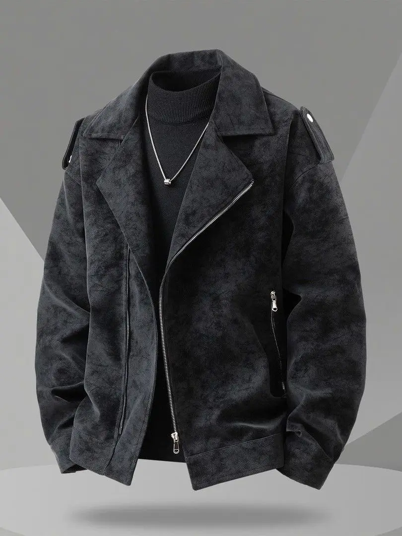 

2025 Autumn Winter Men's Motorcycle Sle Jaet Zipper Collar Leather Coat Luxury Lightweight Warmth Polyester Long Sve Coat