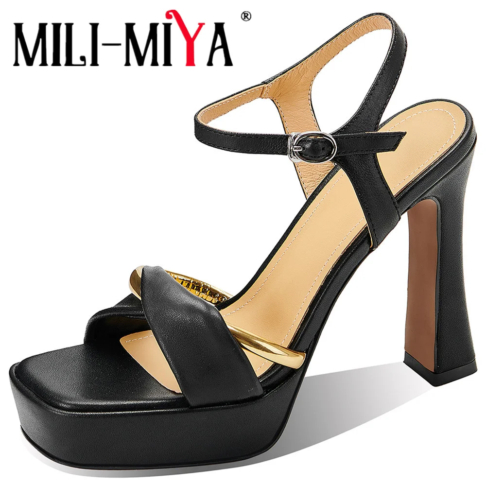 MILI-MIYA New Arrival Women Soft Sheep Skin Sandals Platform Super High Thick Heels Buckle Strap Dress Party Shoes Sexy Style