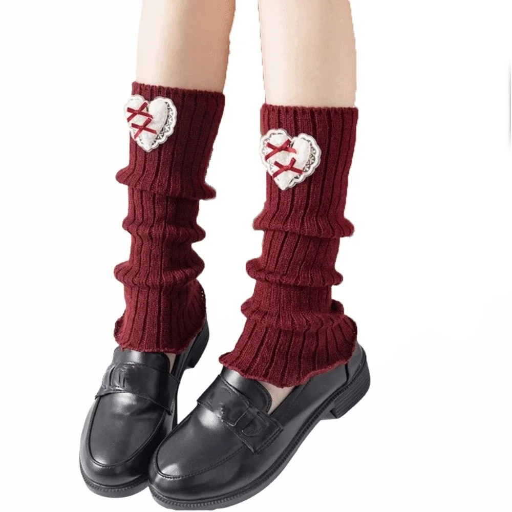 

Вязаные гетры в стиле Харадзюку с мультяшным принтом, утепленные, средней длины, с мехом, красные, удобные, для ботинок в стиле Лолита, осень-зима