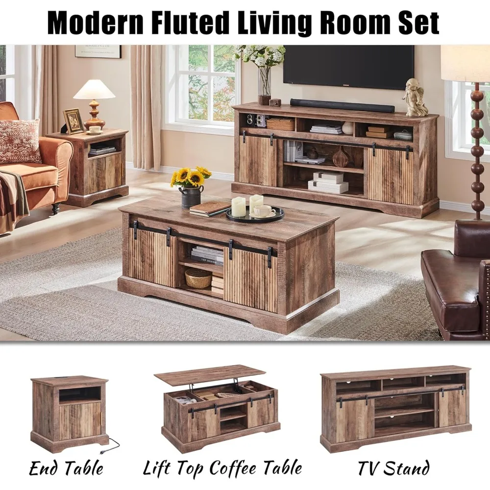 

Fluted TV Stand for 80 Inch TVs, 32 Modern Entertainment Center with Waveform Panel Sliding Door, Media Console Cabinet