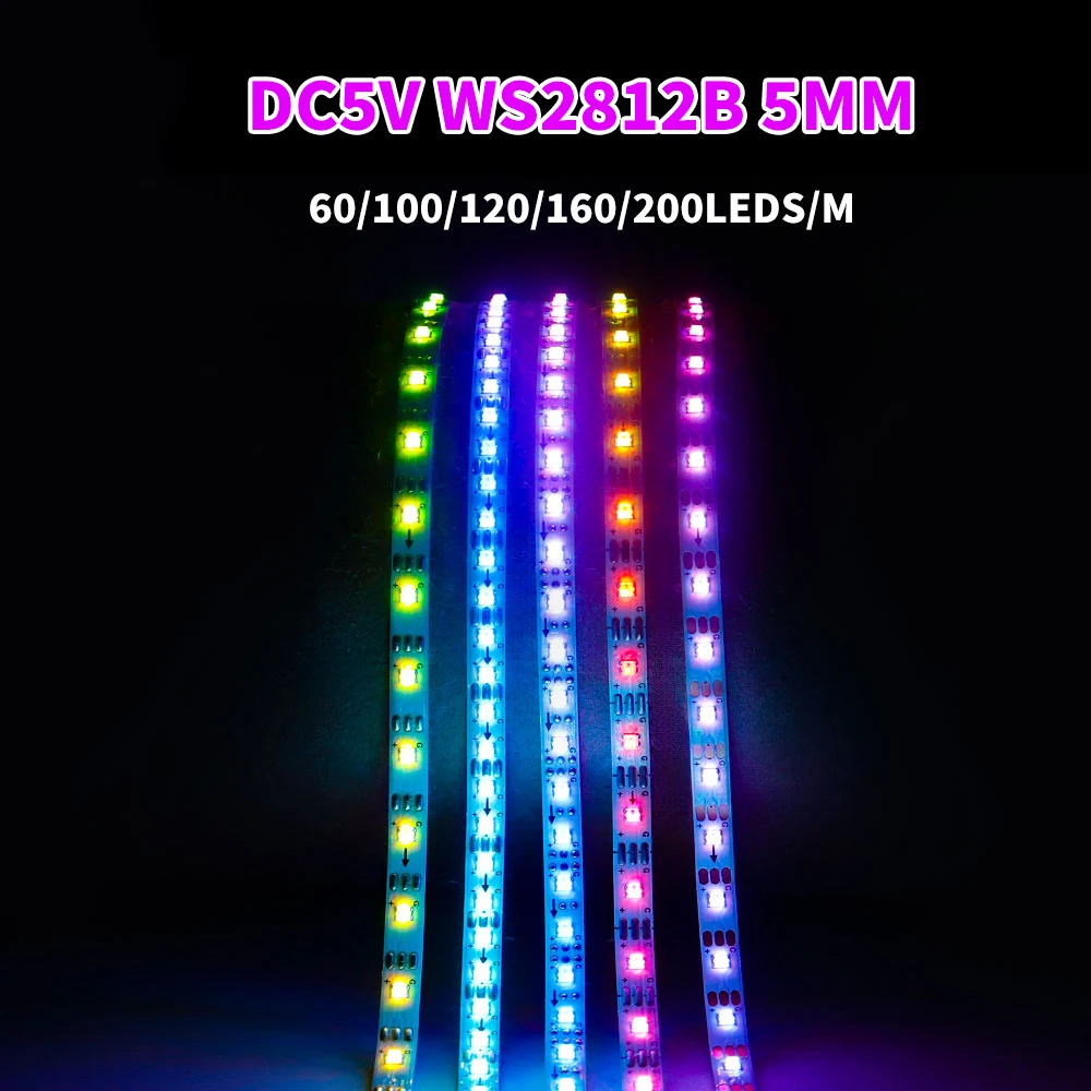 5mm WS2812B SMD RGBIC taśma LED 60/100/120/160/200Led/m indywidualnie adresowalna Ultra-wąska taśma IC WS2812 DC5V