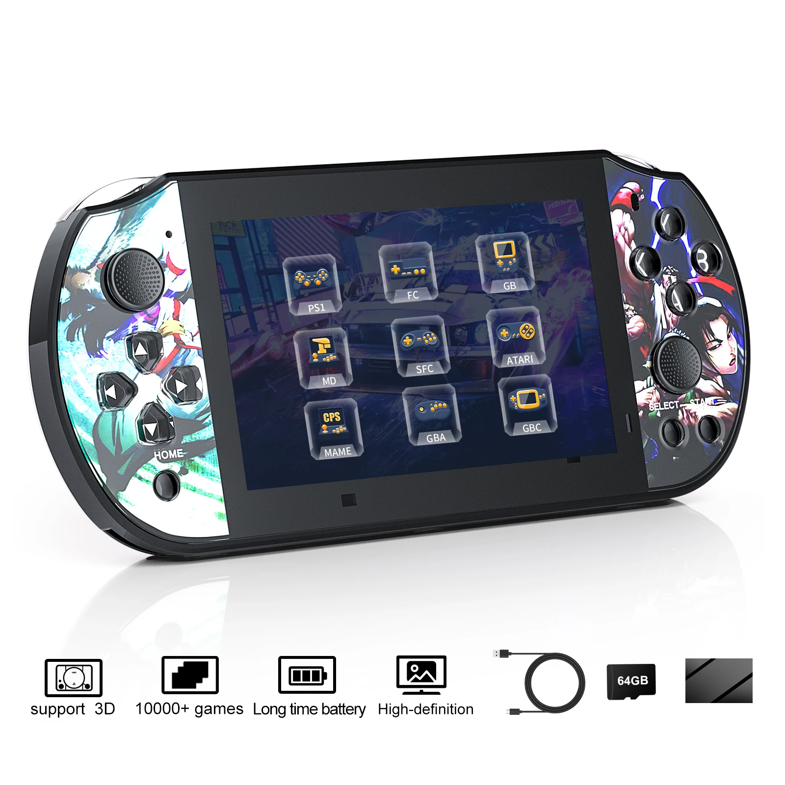 

Q3 4.3inch Handheld Game Console IPS Screen Video Game Player HD Game Console Built-in 10000 Games For GBA GBC NES GBC