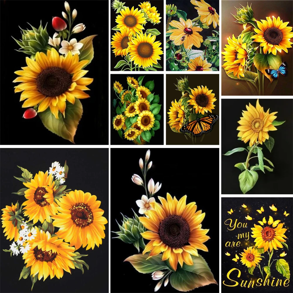 Flowers Sunflower Printed Canvas Cross Stitch Full Kit Embroidery Needlework Handiwork Hobby Painting Wholesale Counted Jewelry