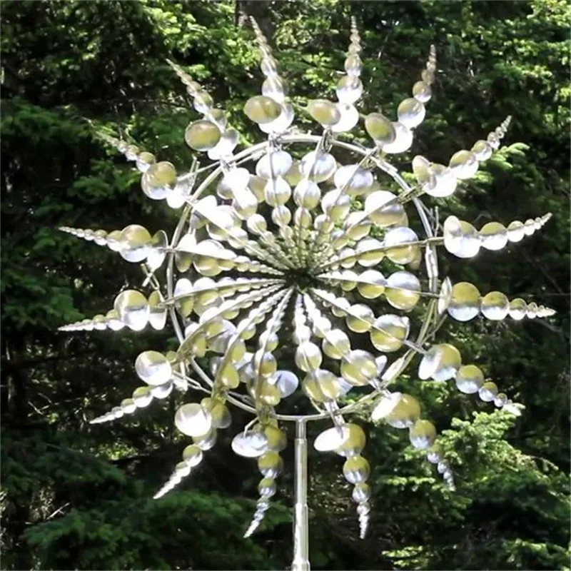 Unique and Magical Metal Windmill 3D Wind Powered Kinetic Sculpture Lawn Metal Wind Solar Spinners Yard and Garden Decor Toys