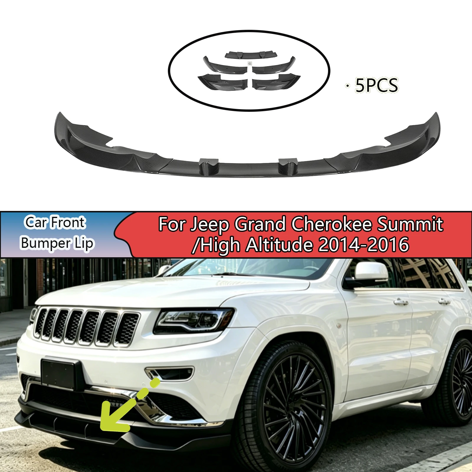 Alerón delantero para Jeep Grand Cherokee Summit/High Altitude 2014-2016, accesorios para coche, estilo fibra de carbono, negro brillante
