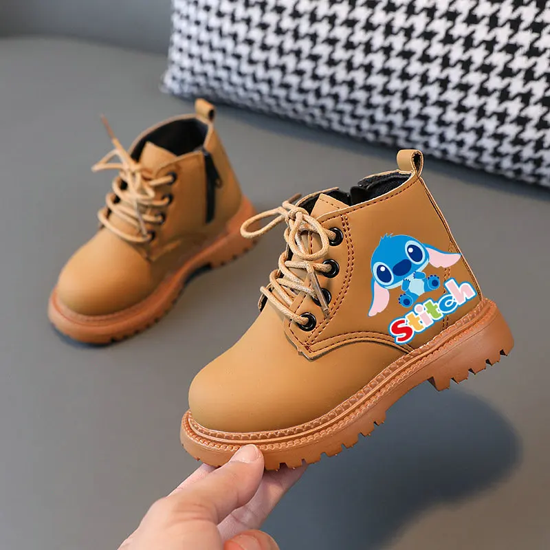 Stitch Children\'s boots Stitch Boys Girls Ankle Boots Kids Fashion Leather Short Boots Kids Non-Slip Shoes Toddler Size 21-30