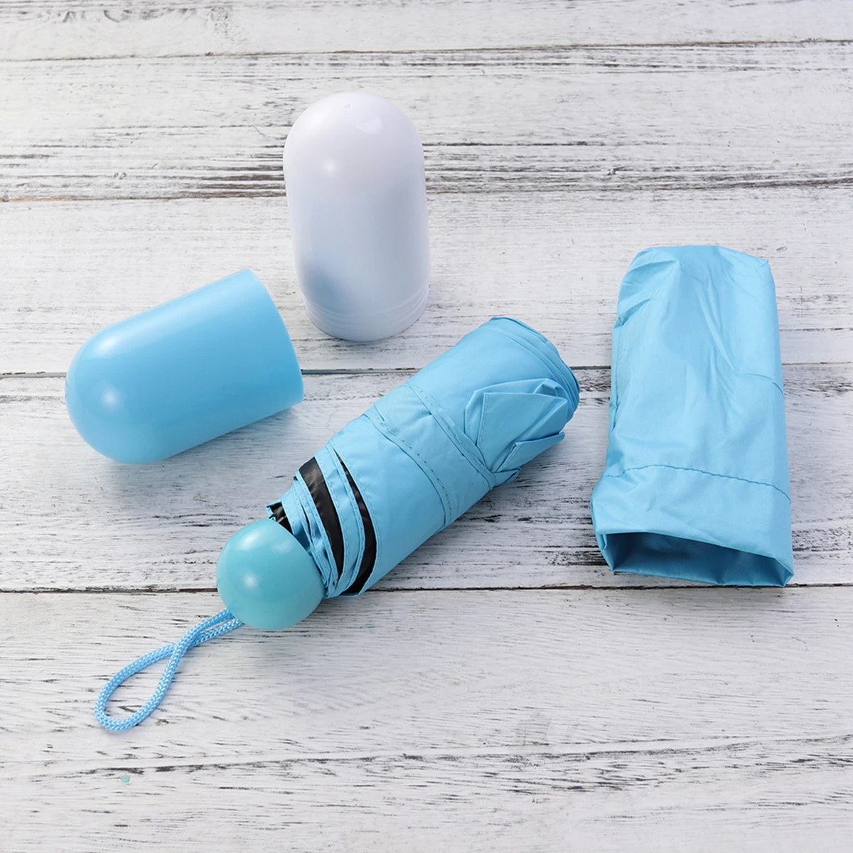 

Mini Sun Umbrella with Capsule Case Compact Foldable 5 Folding Anti Uv Protection Lightweight Portable Rain Shield for Hiking