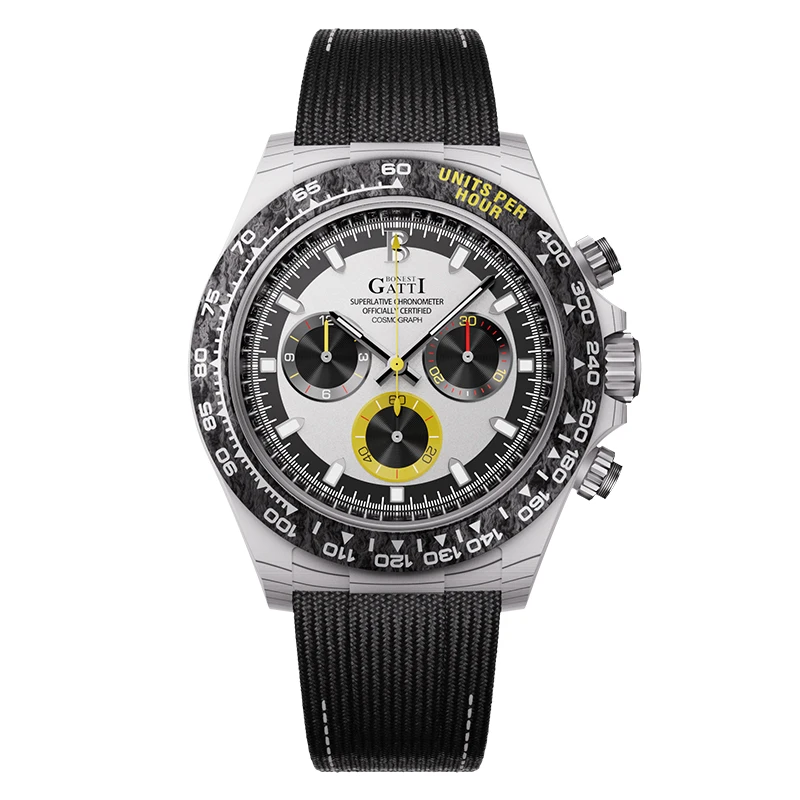 BONEST GATTI Men Chronograph Watch 39mm Carbon Fiber Automatic Mechanical Wristwatch Luminous Sapphire Mirror Triple Windows