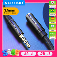 Vention Jack 3.5 Aux Extension Cable for Car Laptop Mini PC TV Xiaomi Huawei Stereo 3.5 mm Jack Headphone Speaker Cable Auxiliar