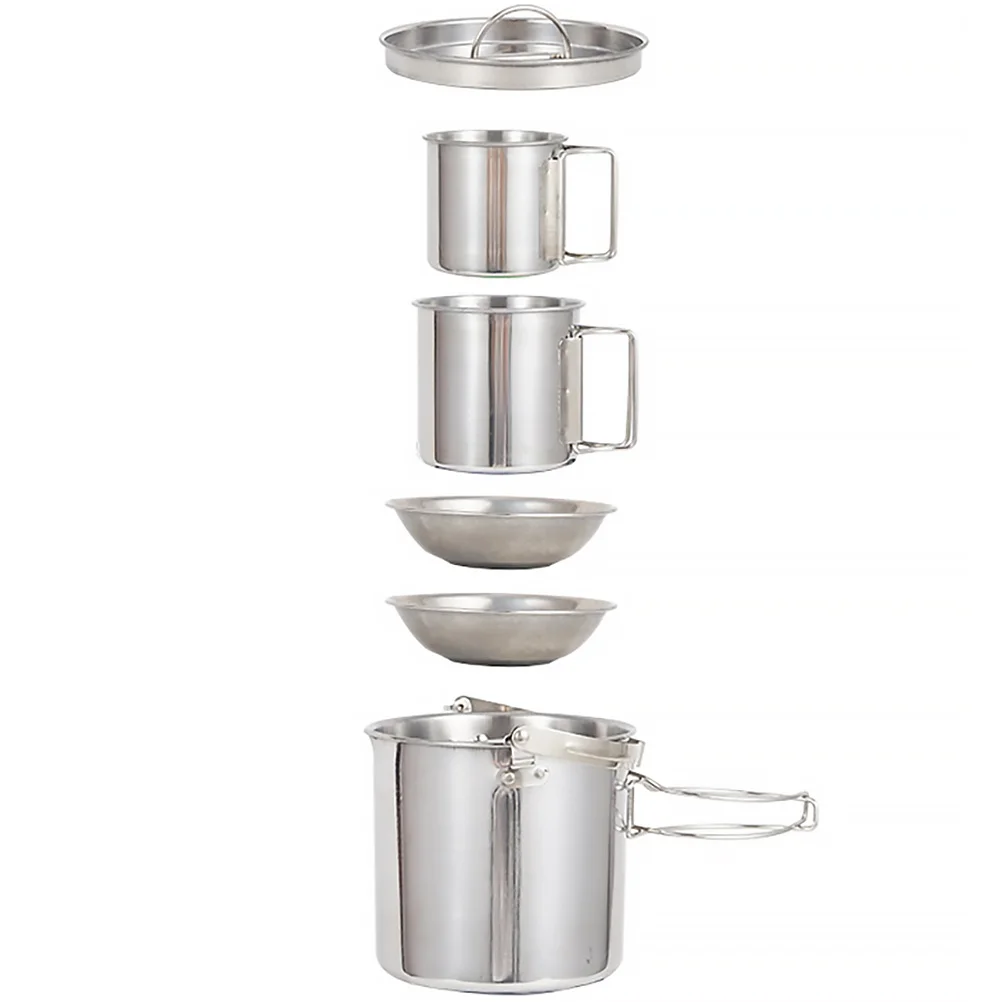 

1Set Stainless Steel Outdoor Cooking Set Portable Handle Protection Lightweight Camping Hiking Picnic Kettle Bowl