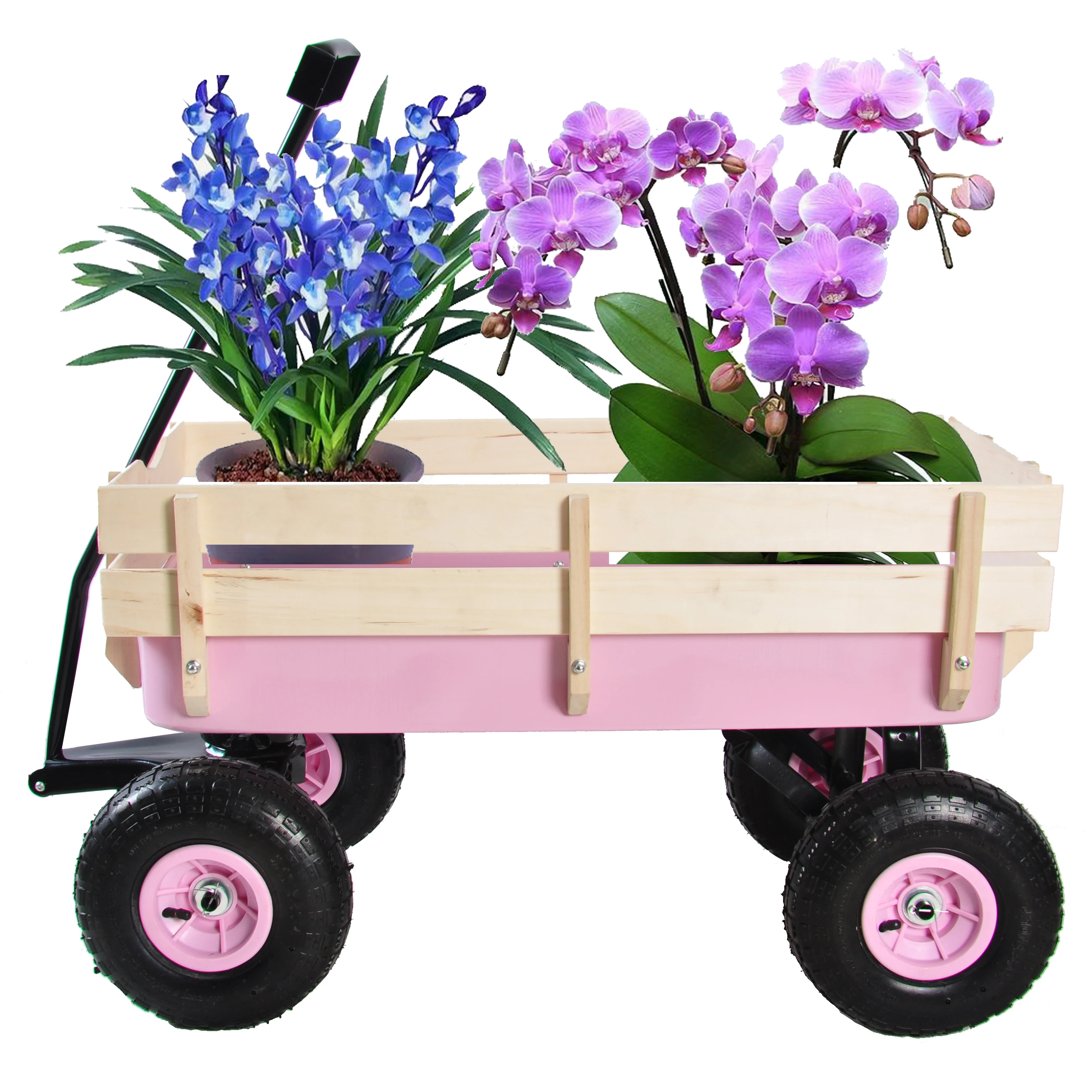 

Outdoor Wagon All Terrain Pulling w/Wood Railing Air Tires Children Kid Garden