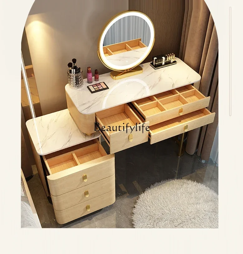 

z.FG40Dresser Integrated Modern Simple and Light Luxury Cream Style Solid Wood Makeup Table Stone Plate Desktop