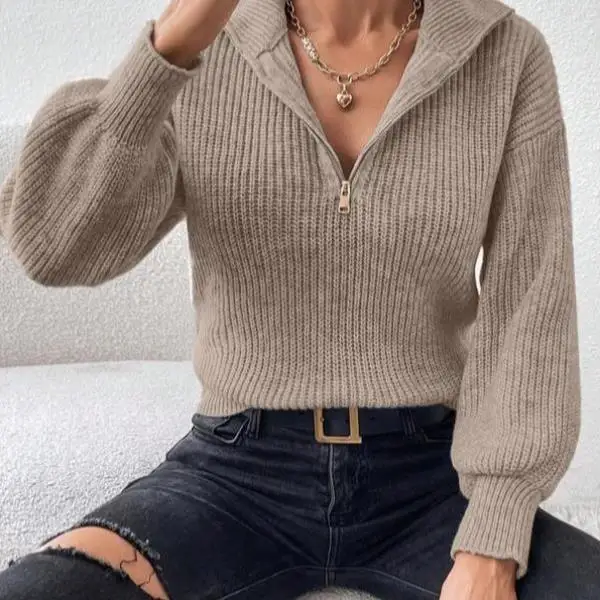 

Women's Men's Knitted Sweater f Zip Flat Weave Cross-Border New Sle Collar Nine Sve Length Thiened Coolmax Fiber