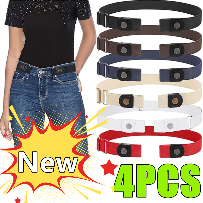  New 4/3/2/1PC Stretch Elastic Waist Band Invisible Belt Buckle-Free Belts for Women Men Jean Pants Dress No Buckle Easy To Wear 