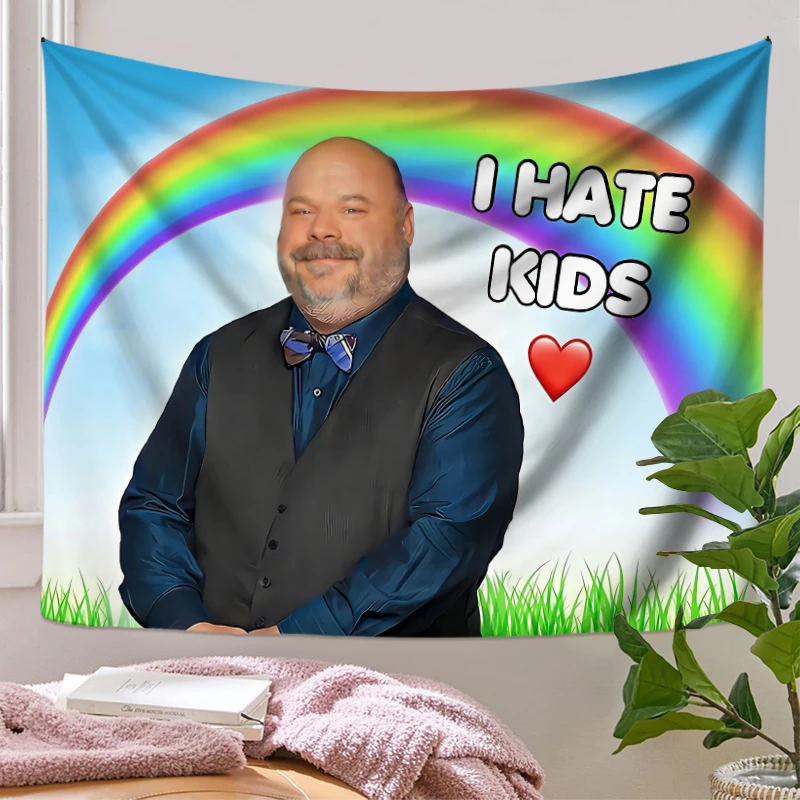 VIKAMA I Hate Kids Fat Man Rainbow Wall Tapestry Funny Meme Bertram Humor College Home Decor Playful Soft Durable Cozy Aesthetic