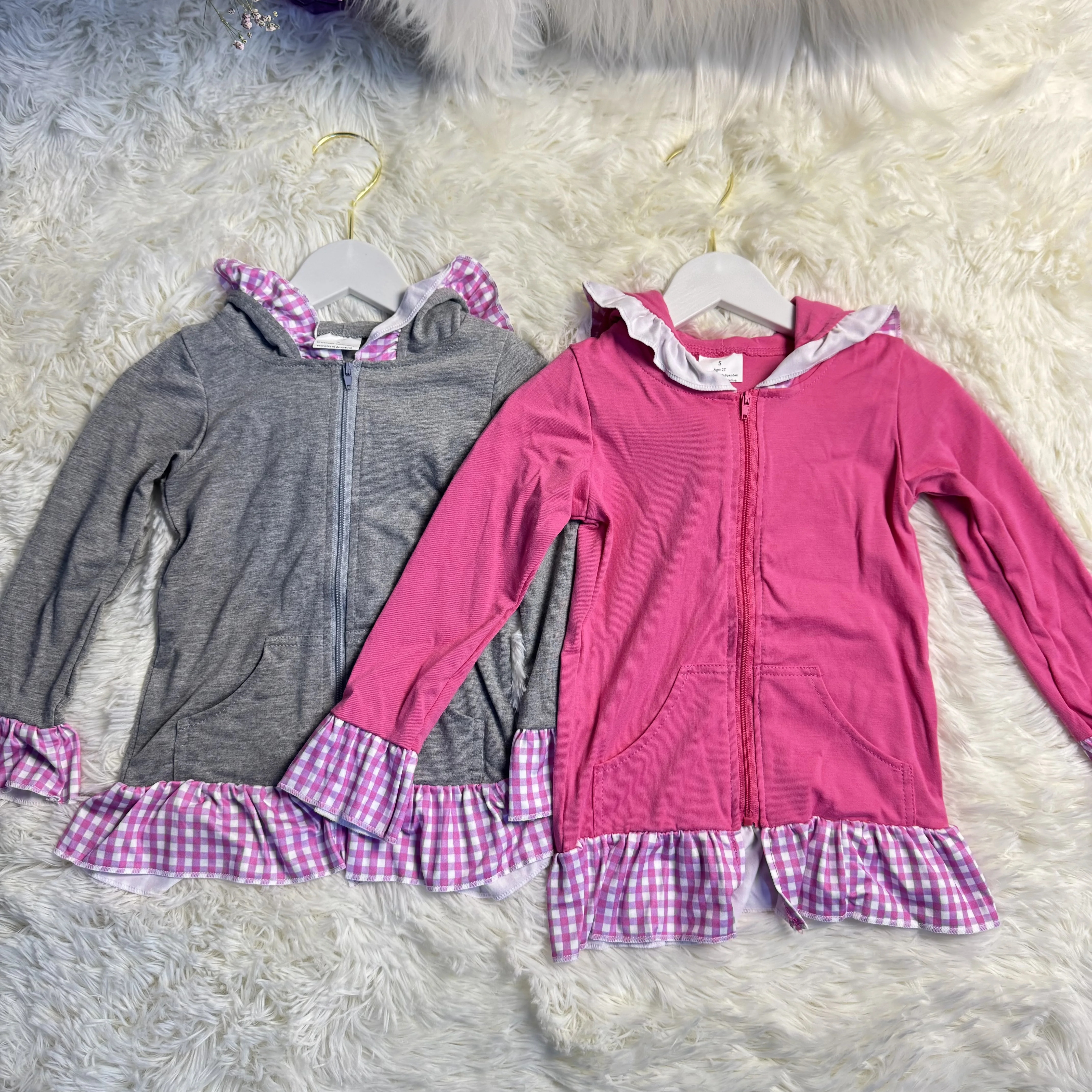 

z1202-16 GT0260 Wholesale Summer kids clothes girl lace Hooded Zipper Long-Sleeve Top/Jacket Boutique Children clothing