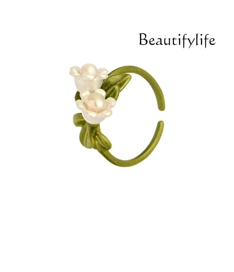 Advanced Sensitive Mori Temperament Freshwater Pearl Opening Adjustable Ring Ring Small Lily of the Valley