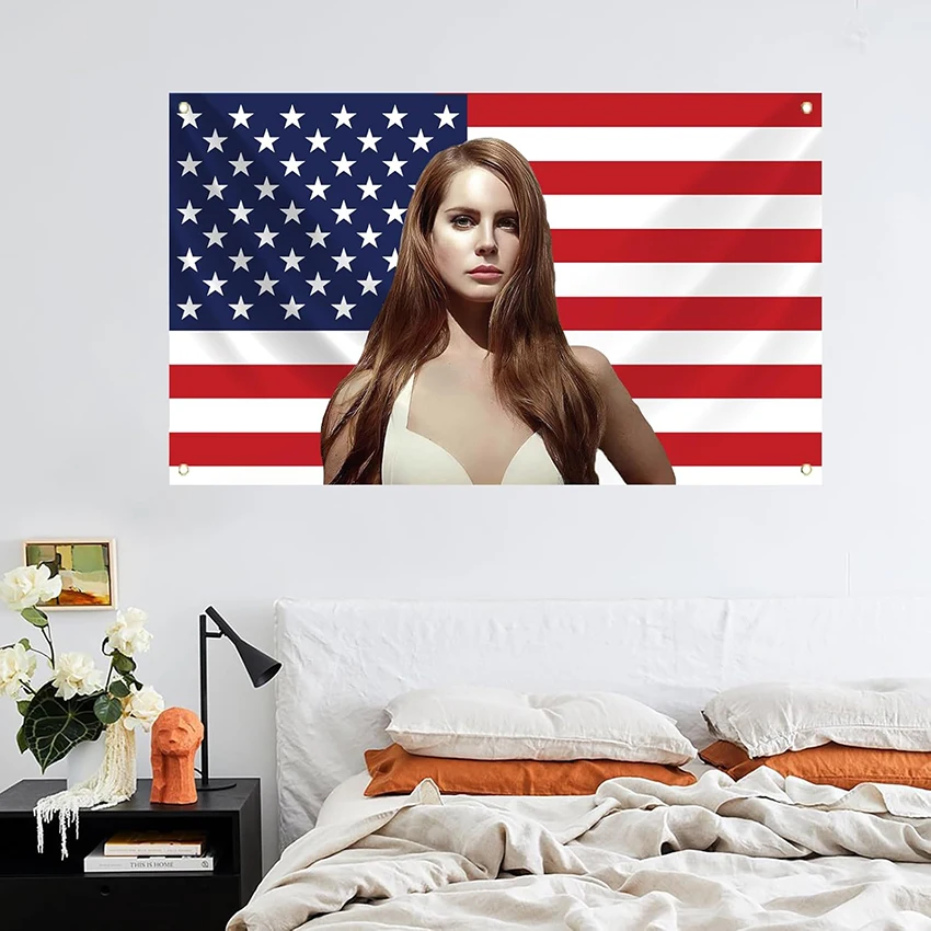 Lana Del Rey Flag American Banner Funny Tapestry 3x5 FT With Four Grommets For College Dorm Room Guys Man Cave Bedroom