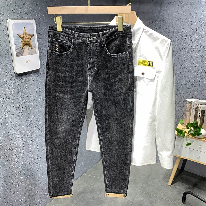 Brand Black Men'S Jeans Autumn And Winter Thick Korean Wash Fashion Casual Pants Fashion Straight Slim Denim Pants