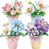 MOC CUTE Bouquet Flowers Succulent Flowerpot Plant Snow Lotus Rose Lily Model Building Blocks Sets Bricks Toy City